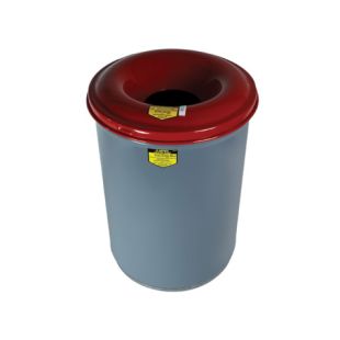 Justrite 26430Heavy Duty Steel Cease-Fire Waste Receptacle Safety Drum Can with Red Top - 30 Gallons