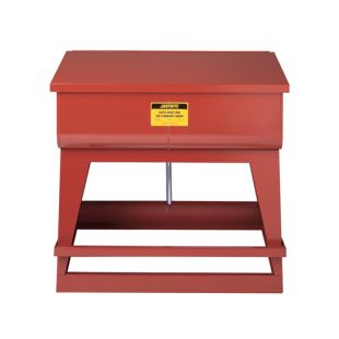 Justrite 27220 Red Floor Standing Steel Rinse Tank with Foot-Operated Self-Close Cover and Drain Plug - 22 Gallon