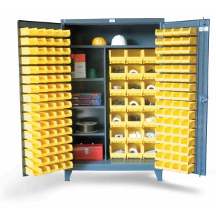 Strong Hold Bin Storage Cabinets with Wardrobe Style Shelves