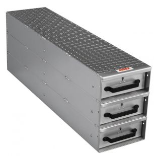 JOBOX 1408980 3 Drawer Long Stacked Heavy-Duty Aluminum Drawer Storage - 12"W x 18"H x 50"L