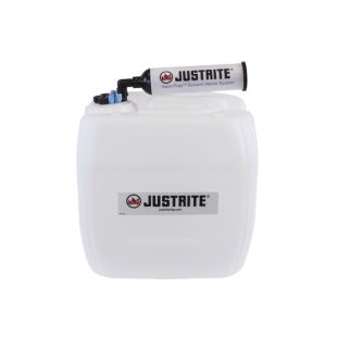 Justrite 12844 13.5L HDPE VaporTrap UN/DOT Carboy with Filter Kit, 70mm cap, 4 ports 1/8'' OD tubing, 4 ports 1/4