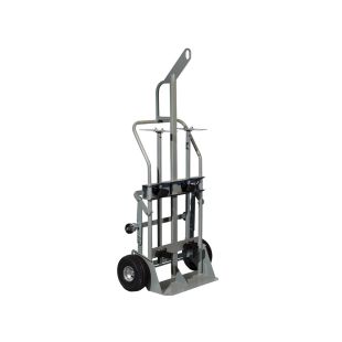 Justrite 35026 Double Cylinder Hand Truck with Hoist Ring and 10.5" Pneumatic Wheels - Rear Casters
