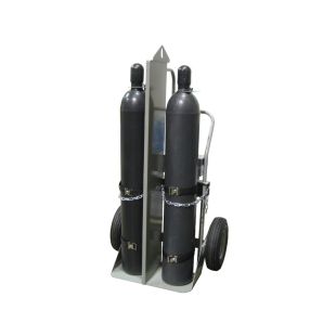Justrite 35050 Double Cylinder Hand Truck with Firewall and Hoist Ring - 16" Pneumatic Wheels - Tool Box
