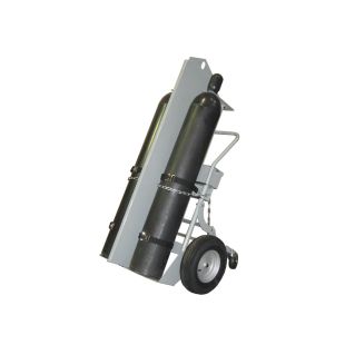Justrite 35052 Double Cylinder Hand Truck with Firewall and Hoist Ring - 16" Pneumatic Wheels - Rear Casters - Tool Box