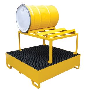 Vestil HSRB-YL-2 Horizontal Steel Retention Basin for 2 Drums with 1,200 lbs Capacity - 49" x 49" x 32"