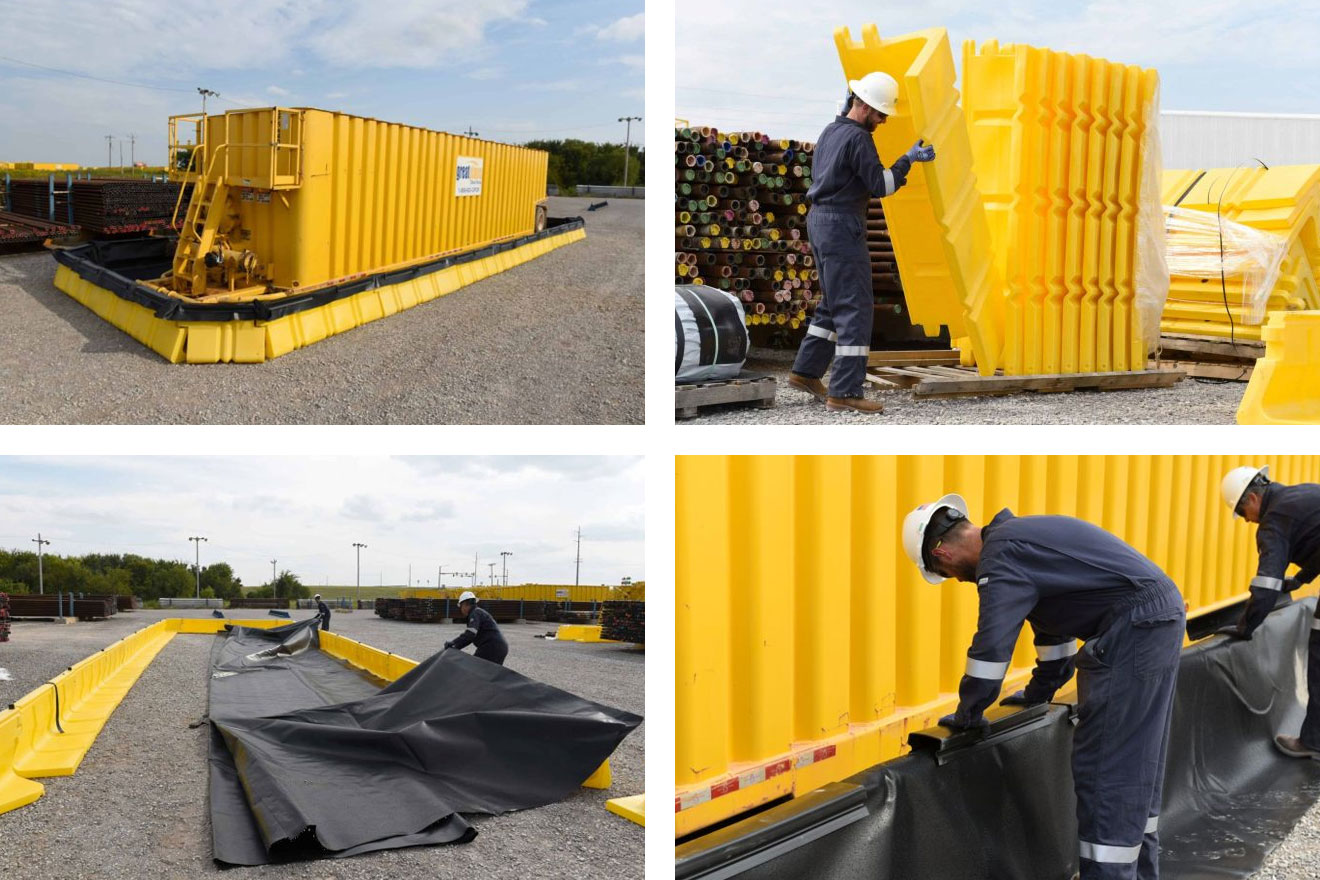 a photo collage of the UltraTech Ultra-Containment Wall M2 Kit in action