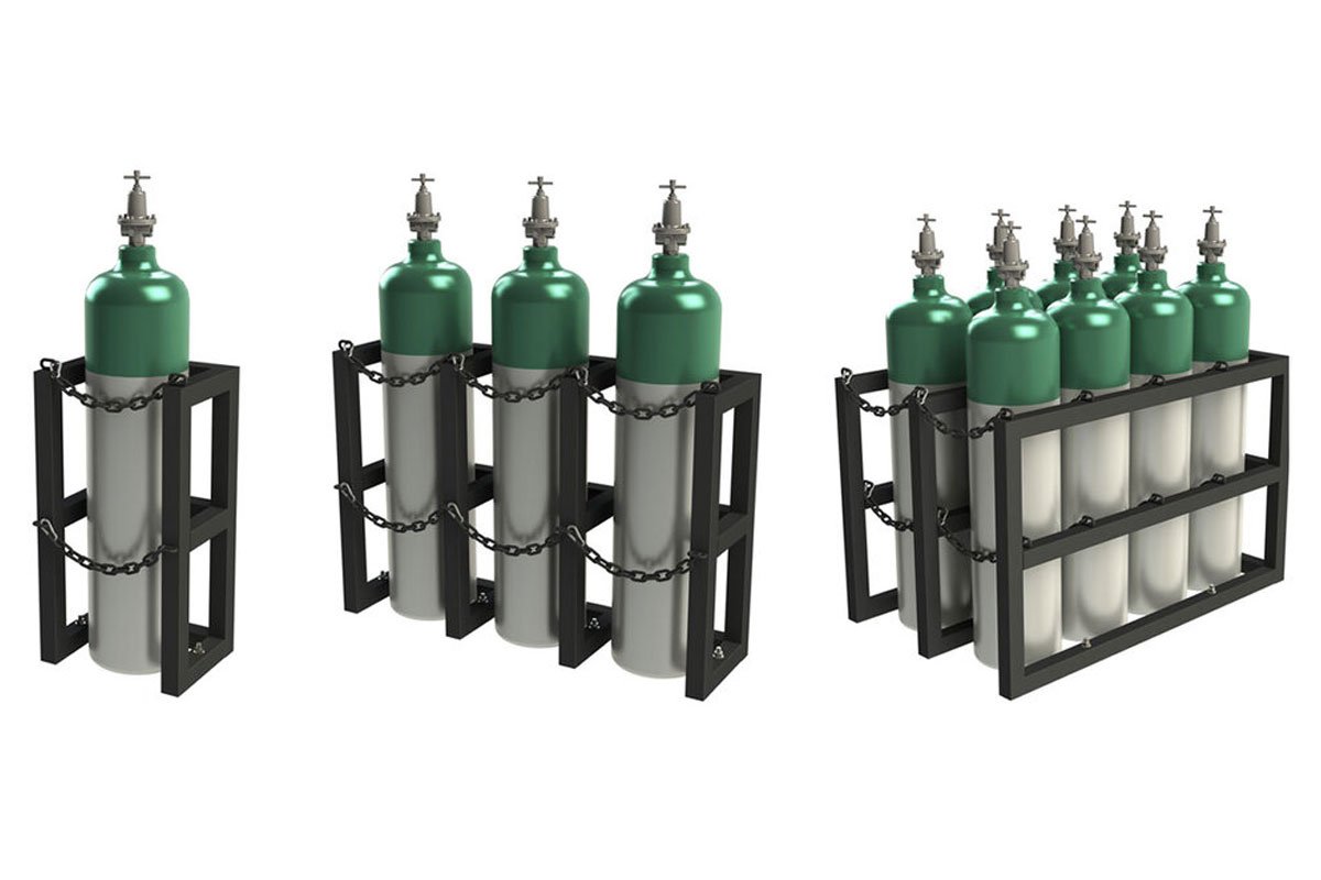 a photo showing the different configurations of Durham Manufacturing vertical storage racks